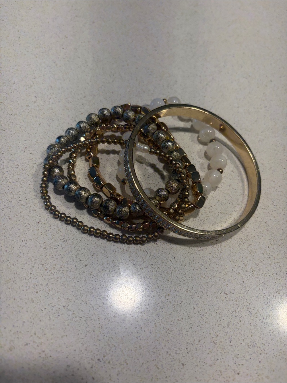 Lane Bryant Gold and White Mixed Bead Bracelet Set